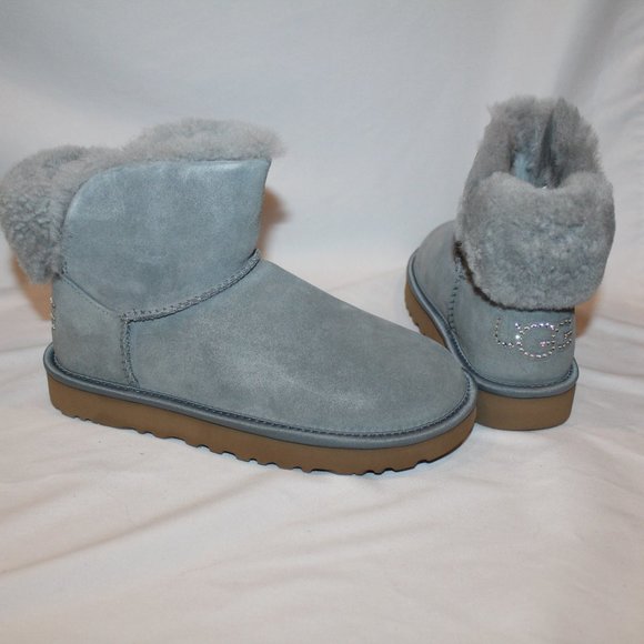 UGG MINI BLING SWAROVSKI CRYSTAL SUEDE BOOTS GRAY - Picture 1 of 11